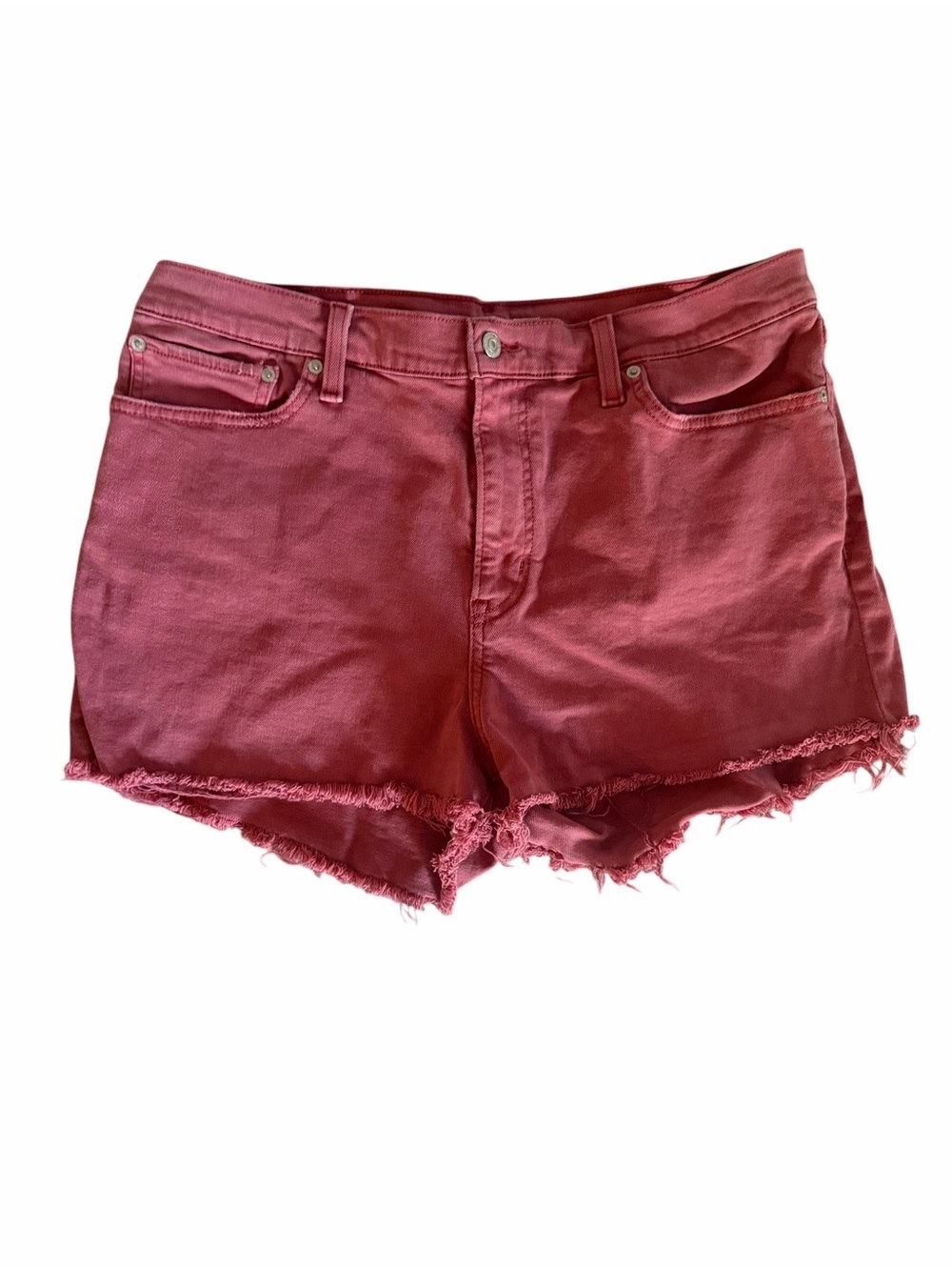Levi's Rose-Pink Red Frayed Hem Denim Shorts